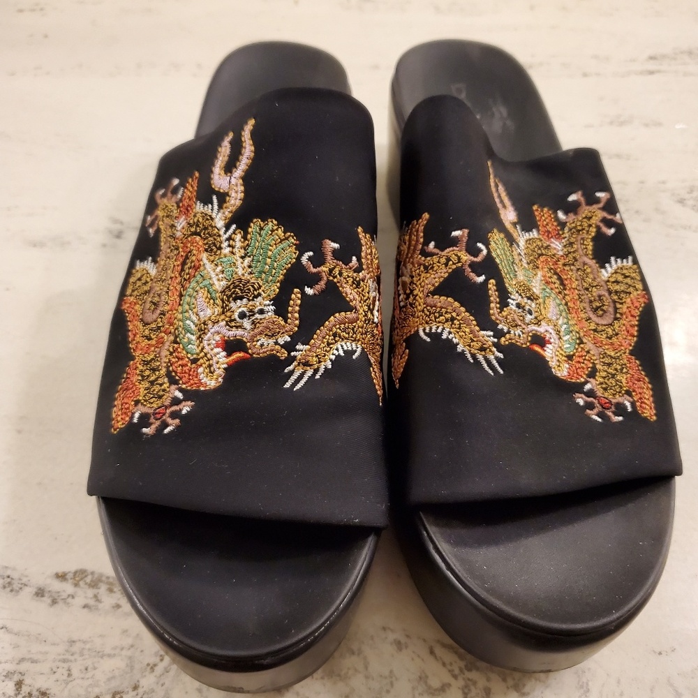 Bebe embroidered platform sandals